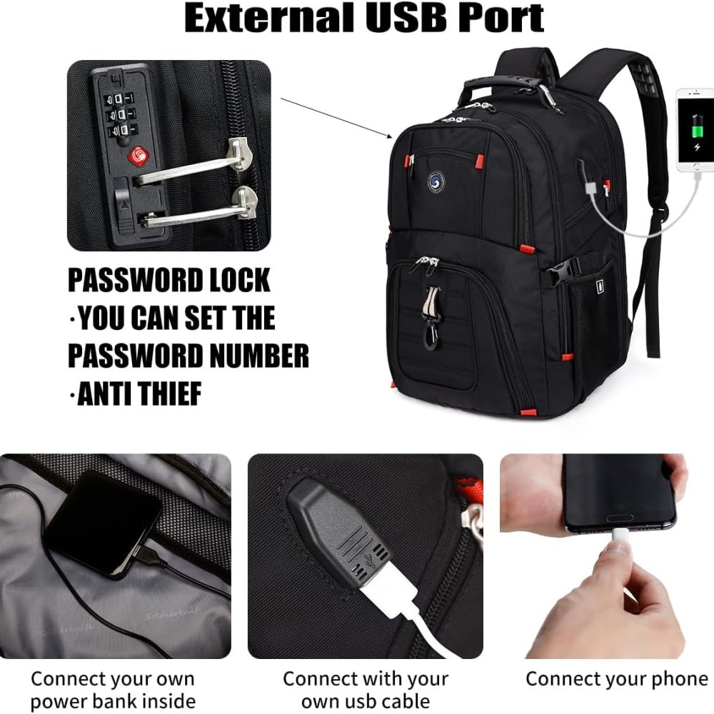 Extra Large 50L Travel Laptop Backpack with USB Charging Port, College Backpack Airline Approved Business Work Bag Fits 17 Inch Computer for Men Women - Image 3