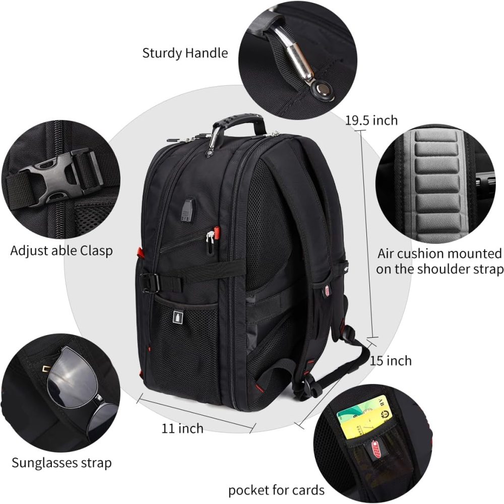 Extra Large 50L Travel Laptop Backpack with USB Charging Port, College Backpack Airline Approved Business Work Bag Fits 17 Inch Computer for Men Women - Image 4